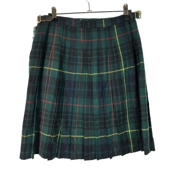 Vintage Aston Wool Made in Scotland Green Plaid Mini Kilt Skirt M - Picture 2 of 4